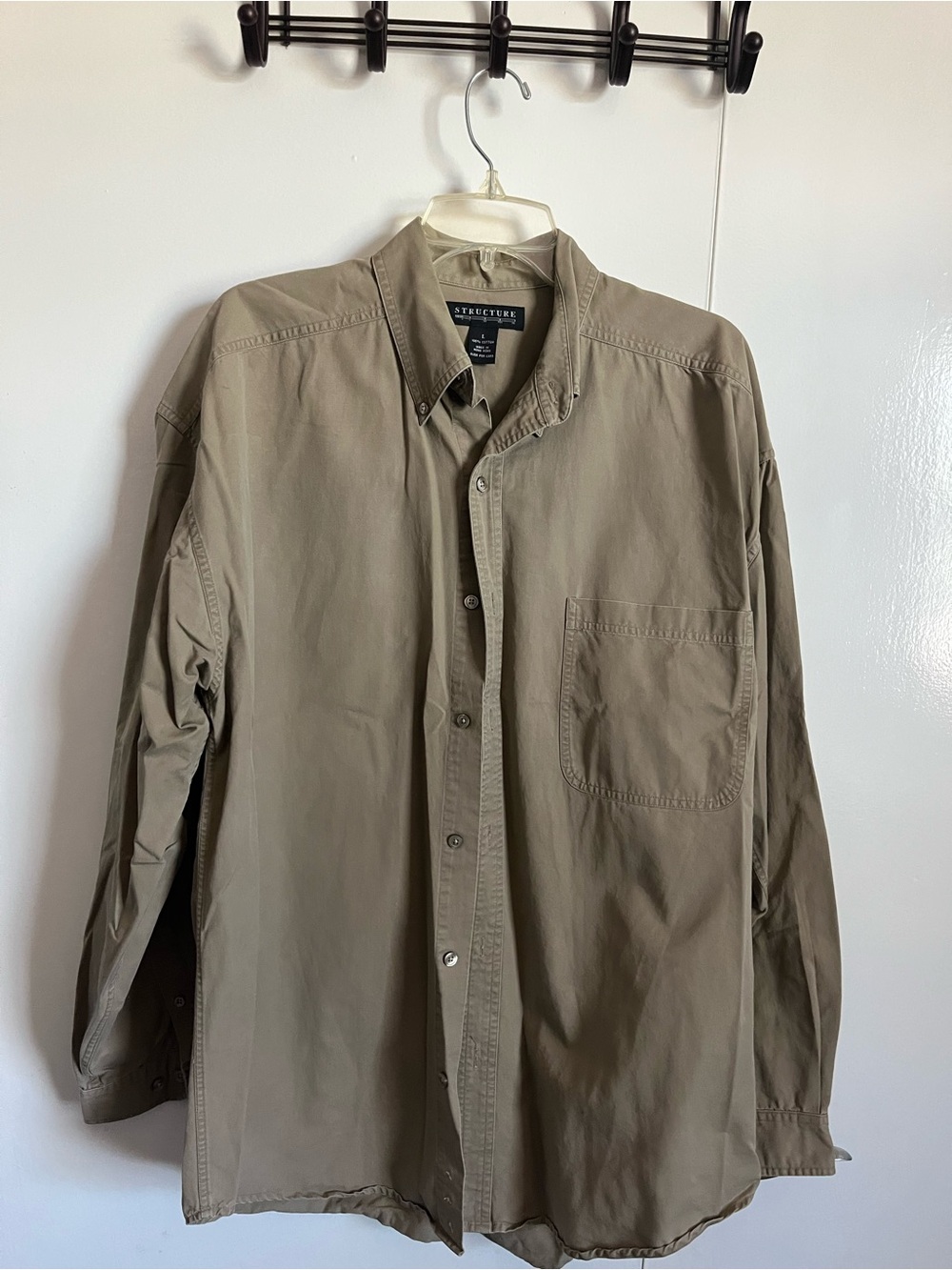 Vintage Structure Light Brown Button Down Dress Shirt Men Size Large